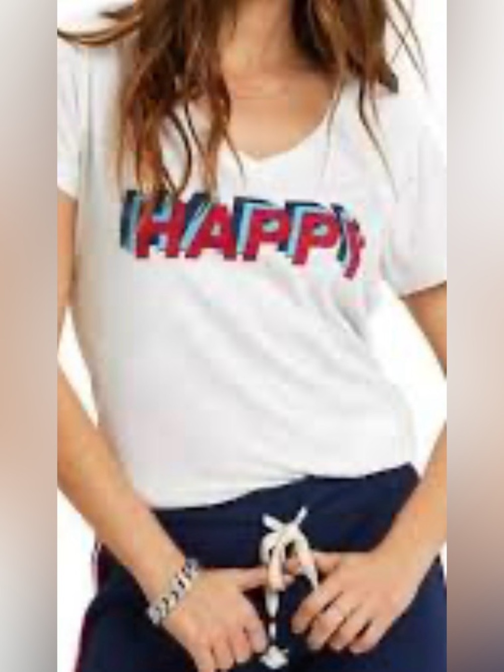 Sol Angeles Happy Graphic V Neck T Shirt 100% Cotton Relaxed Fit Cropped Size XL